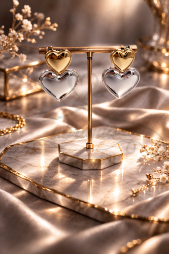 Kolczyki serca złoto-srebrne