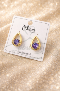 Kolczyki łezki z cyrkonią fioletową