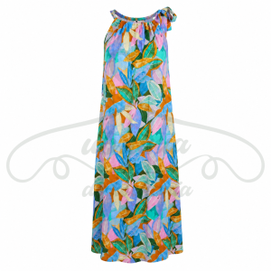 Sukienka maxi w kolorowy print z wiązaniem