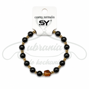 Bransoletka CZARNY TURMALIN + stal szlachetna
