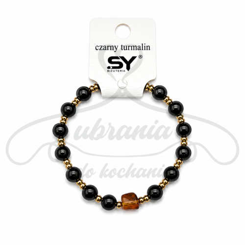 Bransoletka CZARNY TURMALIN + stal szlachetna
