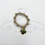 Pierścionek koralik srebrny z koniczyną