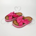 Klapki boho różowe z kokardą