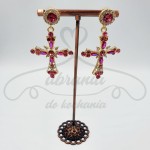 Kolczyki krzyżyk cyrkonia  różowe